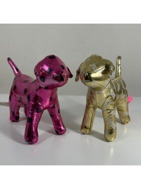 Victorias Secret PINK Metallic Gold & Pink Polka Dot Dog Set Collectibles